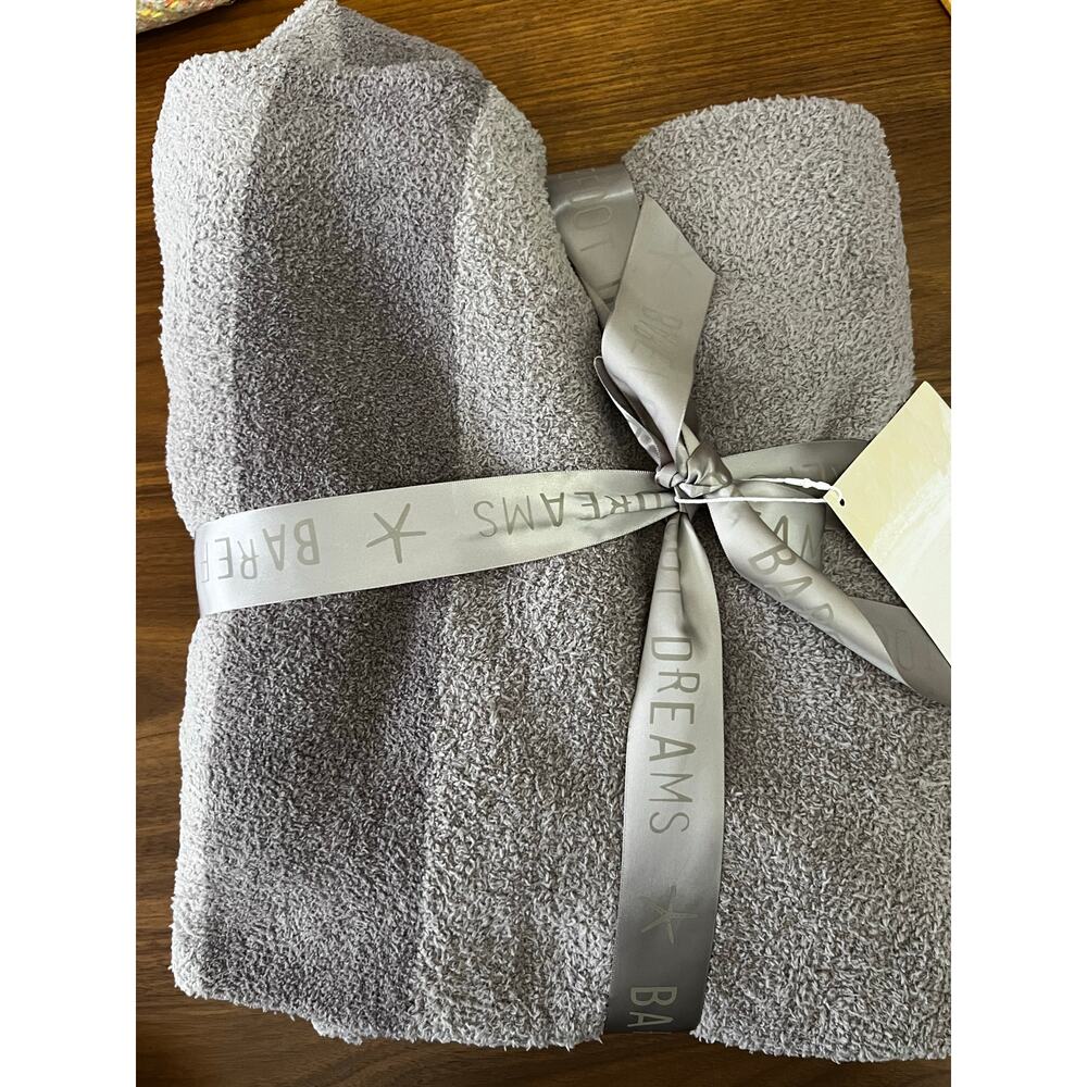Barefoot Dreams CozyChic Block Throw Blanket 45x60 Gray Taupe NWT